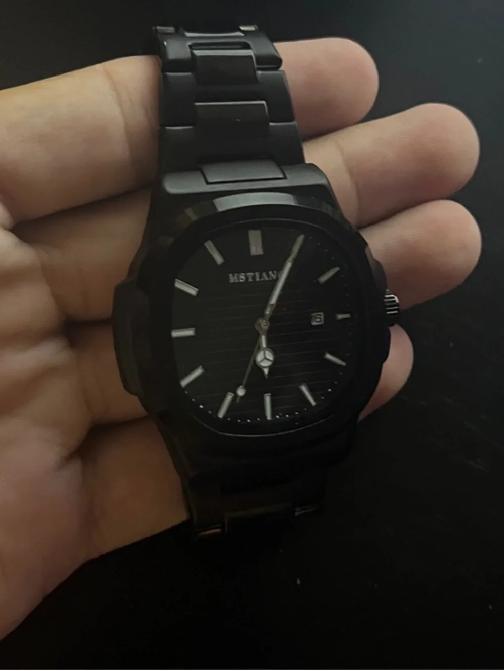 Men's Black Stainless Steel Bracelet Watch - Sleek All-Black Design